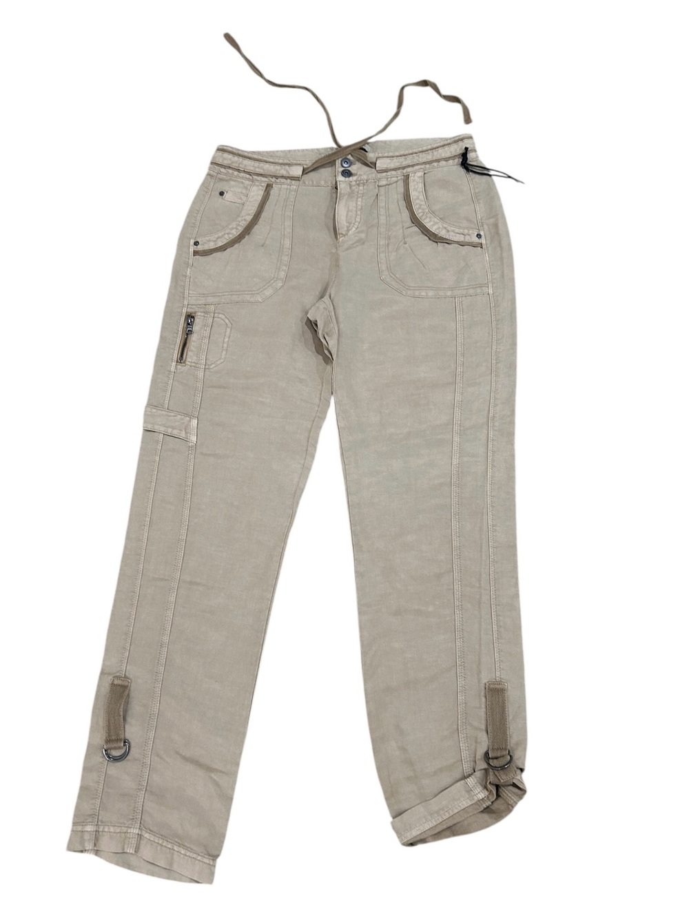 NWT Marrakech bisque cargo linen blend Straight-Leg Pants turn up cuff sz 26
